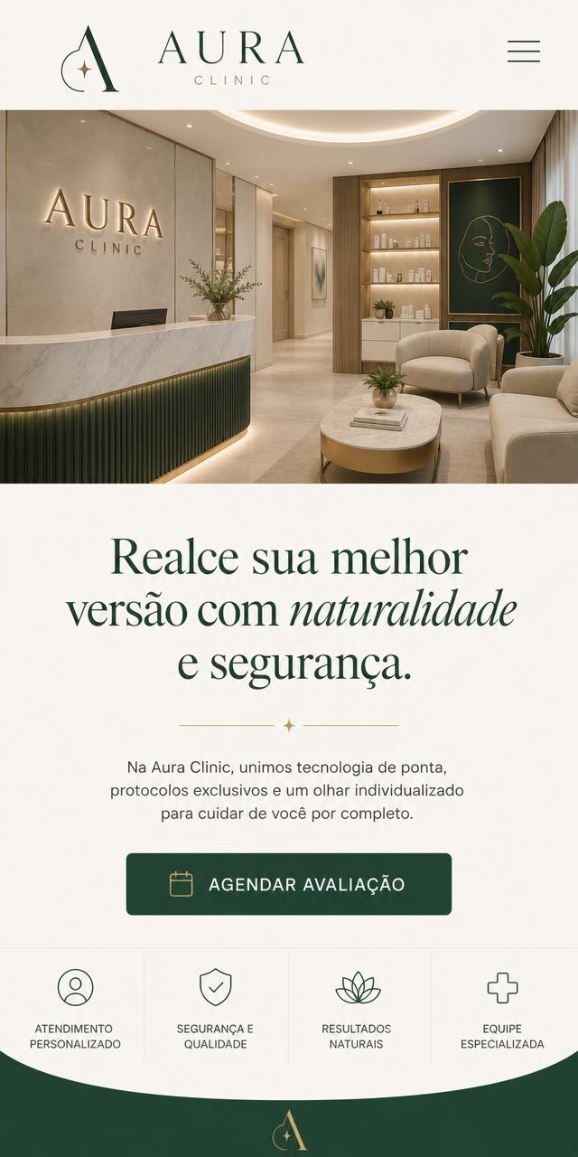 Tela mobile do hero da Aura Clinic