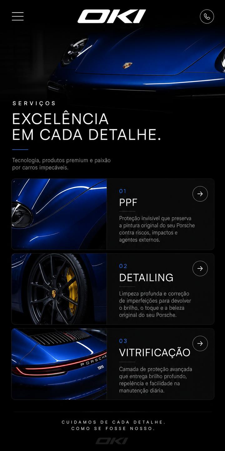 Tela mobile: lista de serviços da OKI Automotive