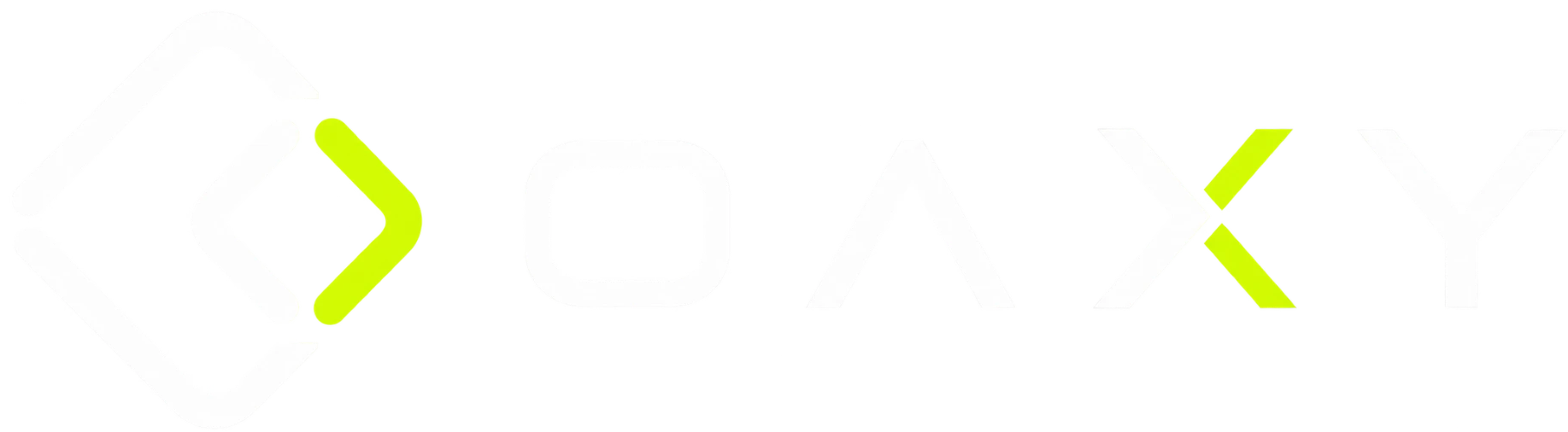 Logo 3D da OAXY em material off-white acetinado com detalhes em verde-limão